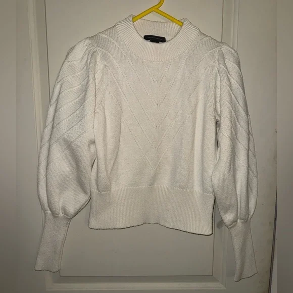 French Connection Balloon Sleeve Cropped Sweater Cream Size Small Small - Picture 3 of 9